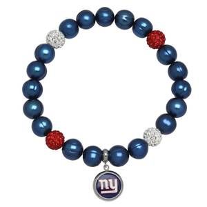 NEW HONORA new york giants stretch pearl & crystal bracelet in blue